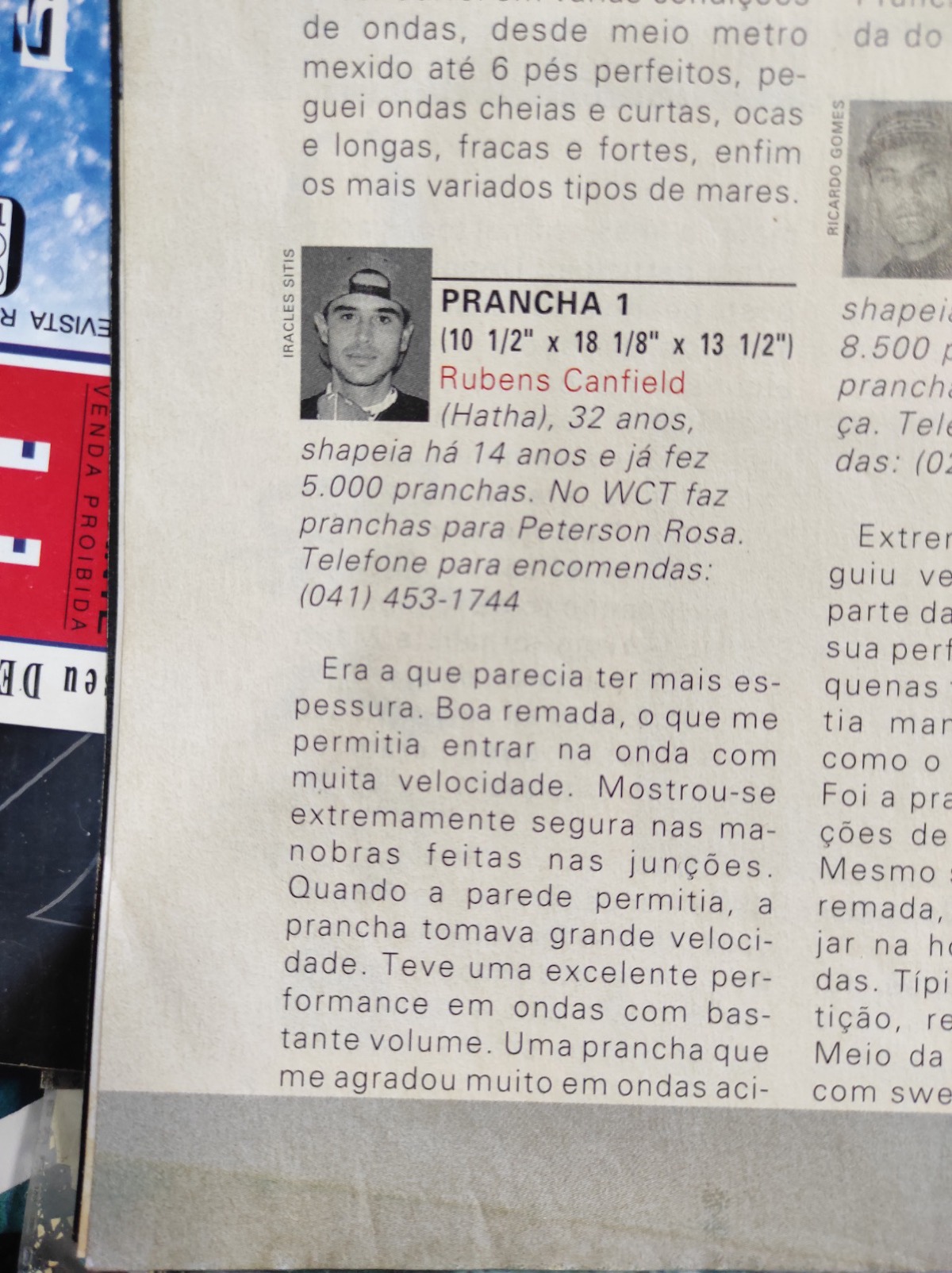 Recorte de revista sobre prancha Canfield